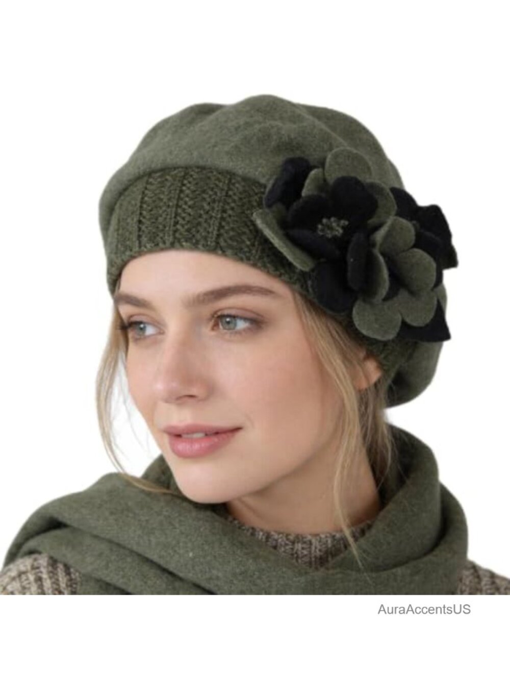Women's Felted Wool Beret with Bowknot Winter Hat French Style